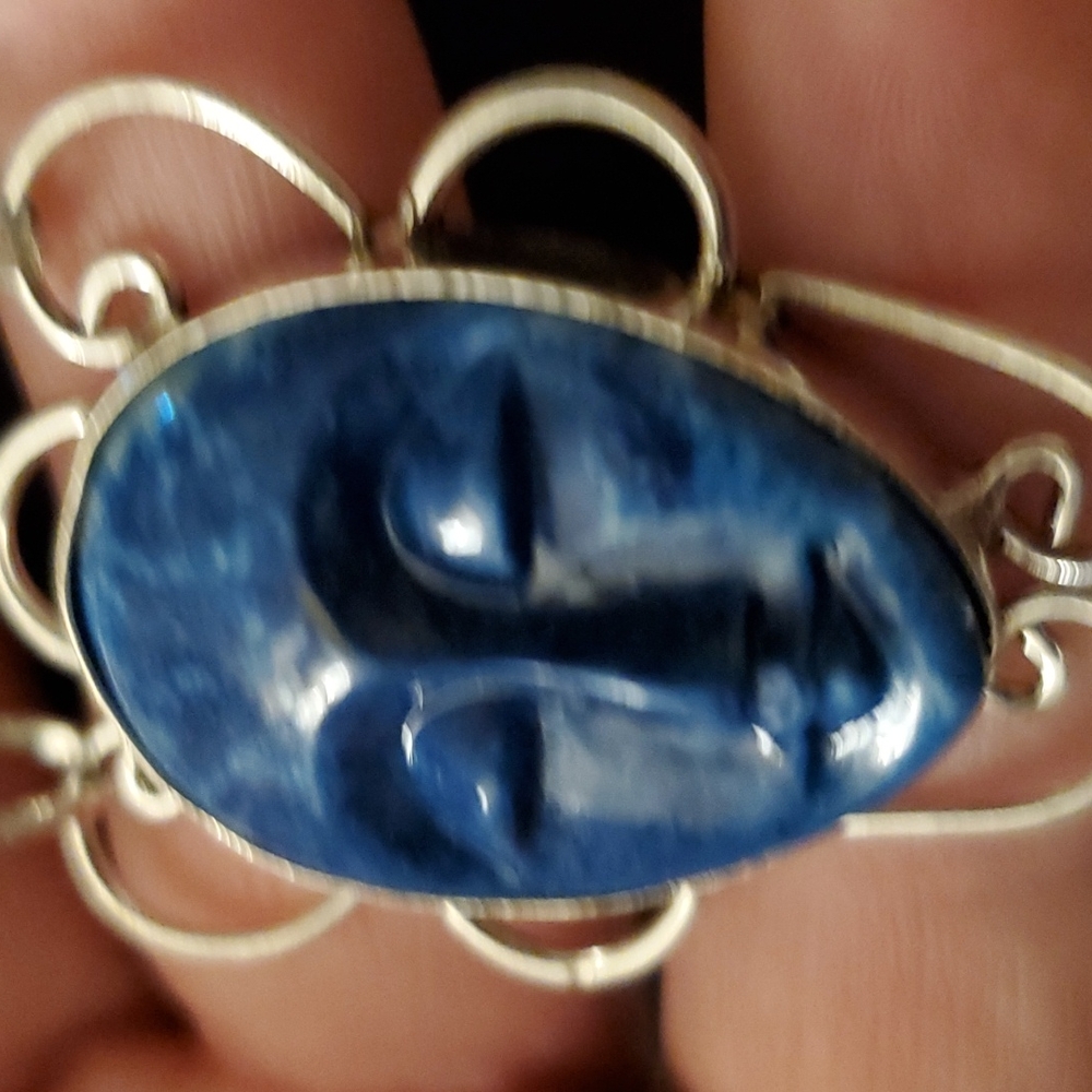 New Goddess Face Lazulite and Blue Topaz 925 Silver Necklace. - Picture 3 of 7